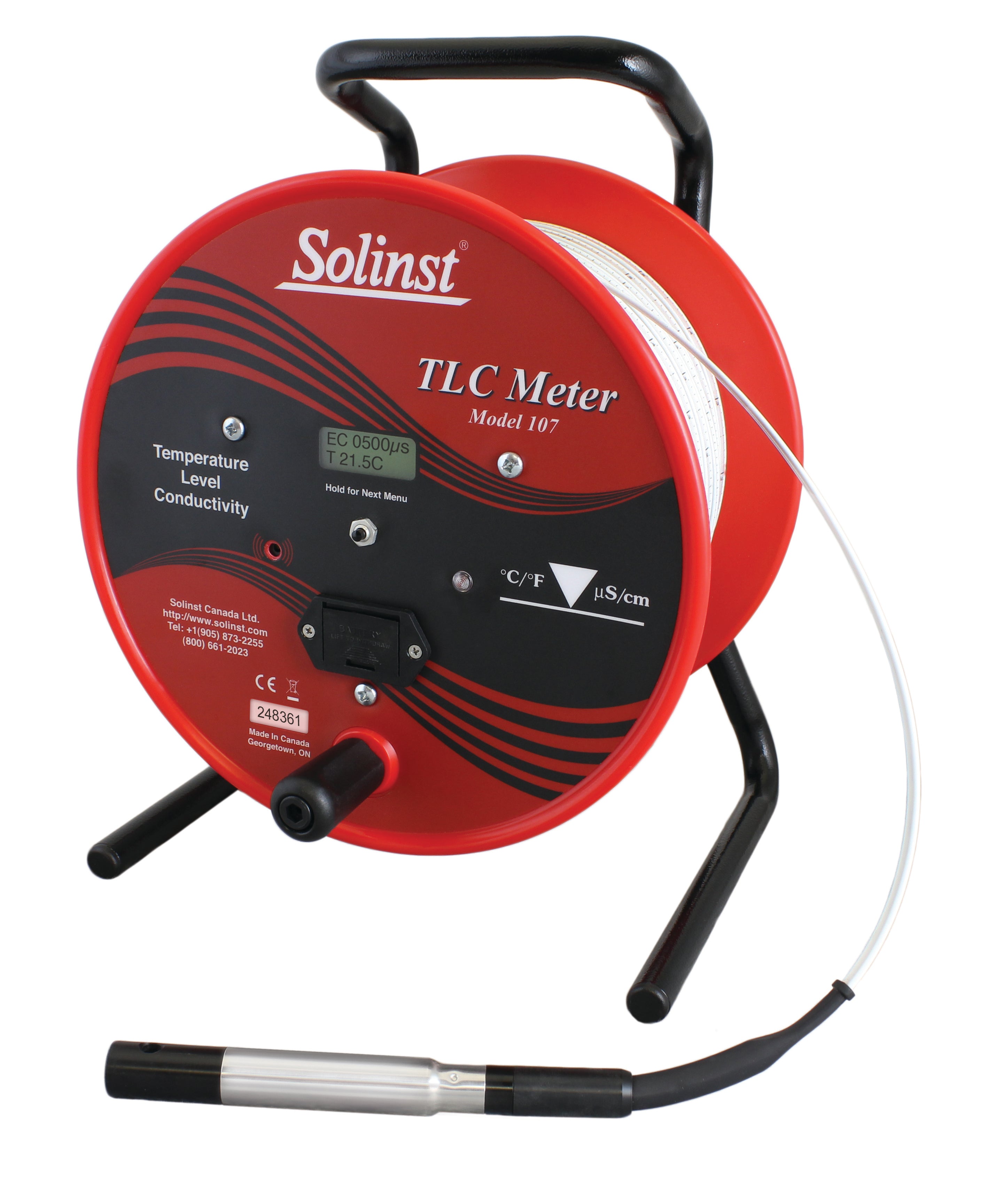 Solinst 107 TLC (Temperature, Level, Conductivity) Meter, 100 Ft. to 1000 Ft. Length