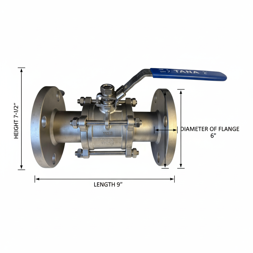 2 Inch Flanged Stainless Steel Full Port 3 Piece Ball Valve, 150# Flange