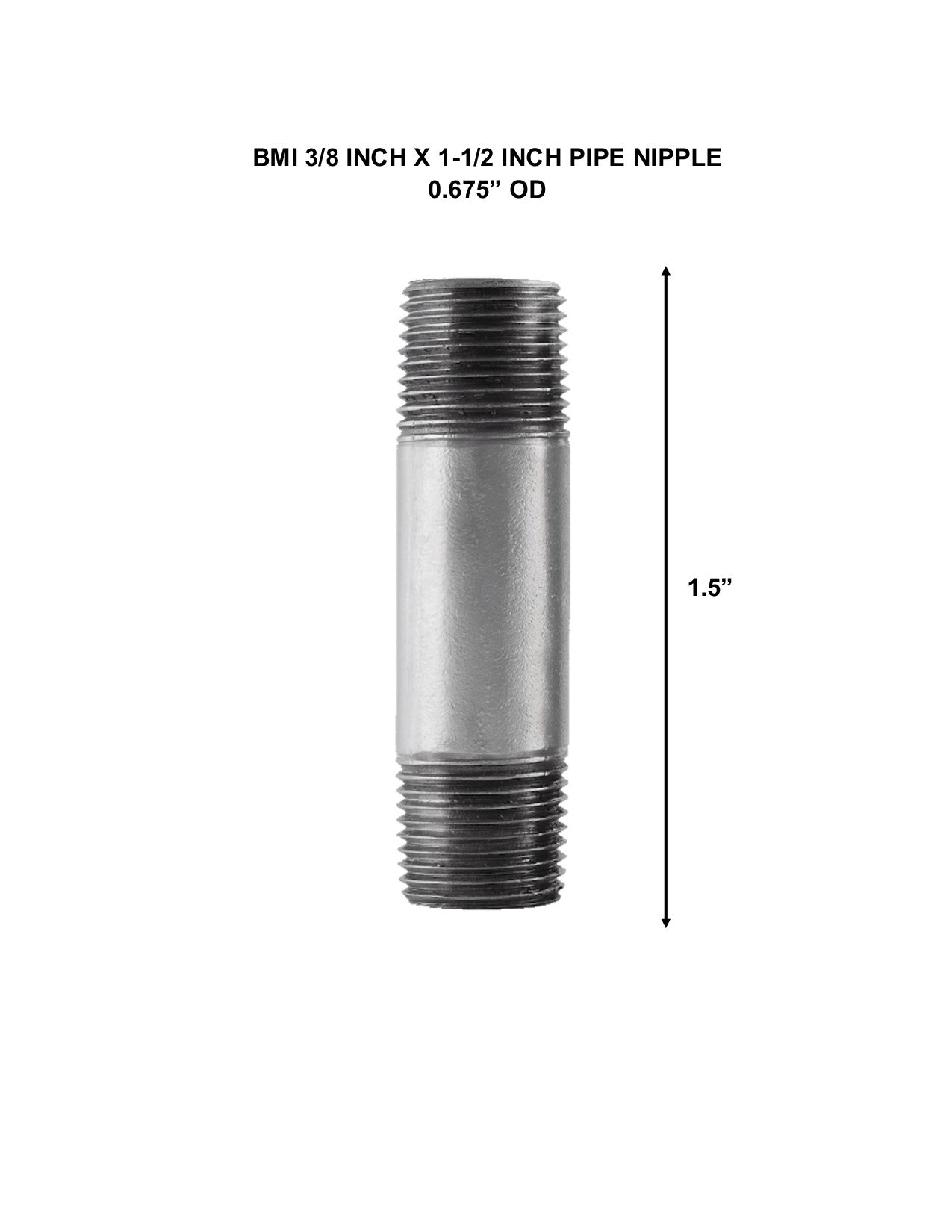 BMI 3/8 Inch x 1-1/2 Inch Galvanized Pipe Nipple, 150#, UL/FM