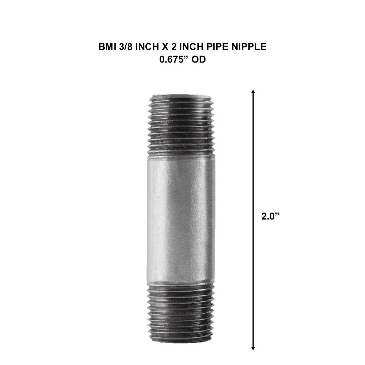 BMI 3/8 Inch x 2 Inch Galvanized Pipe Nipple, 150#, UL/FM