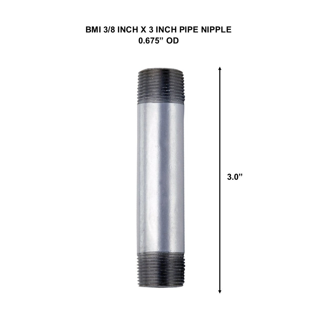 BMI 3/8 Inch x 3 Inch Galvanized Pipe Nipple, 150#, UL/FM