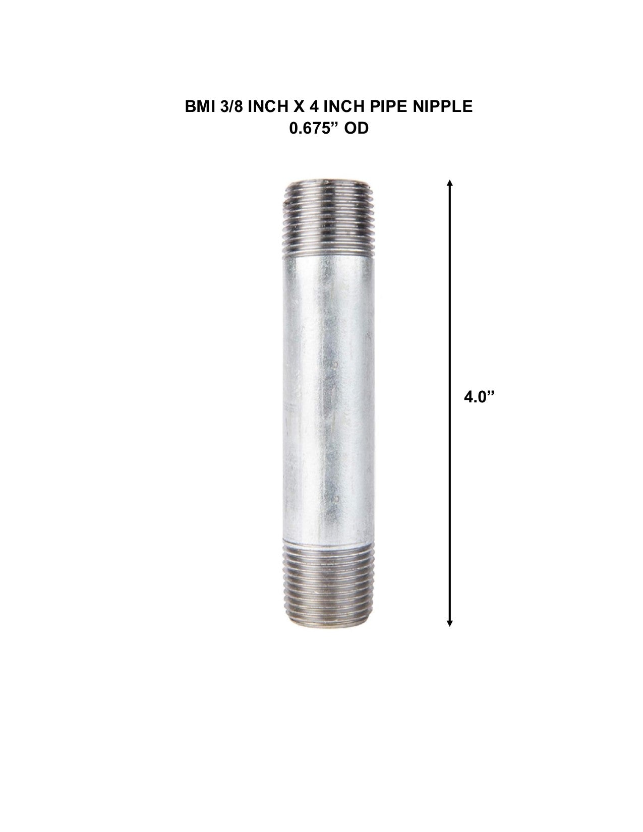 BMI 3/8 Inch x 4 Inch Galvanized Pipe Nipple, 150#, UL/FM