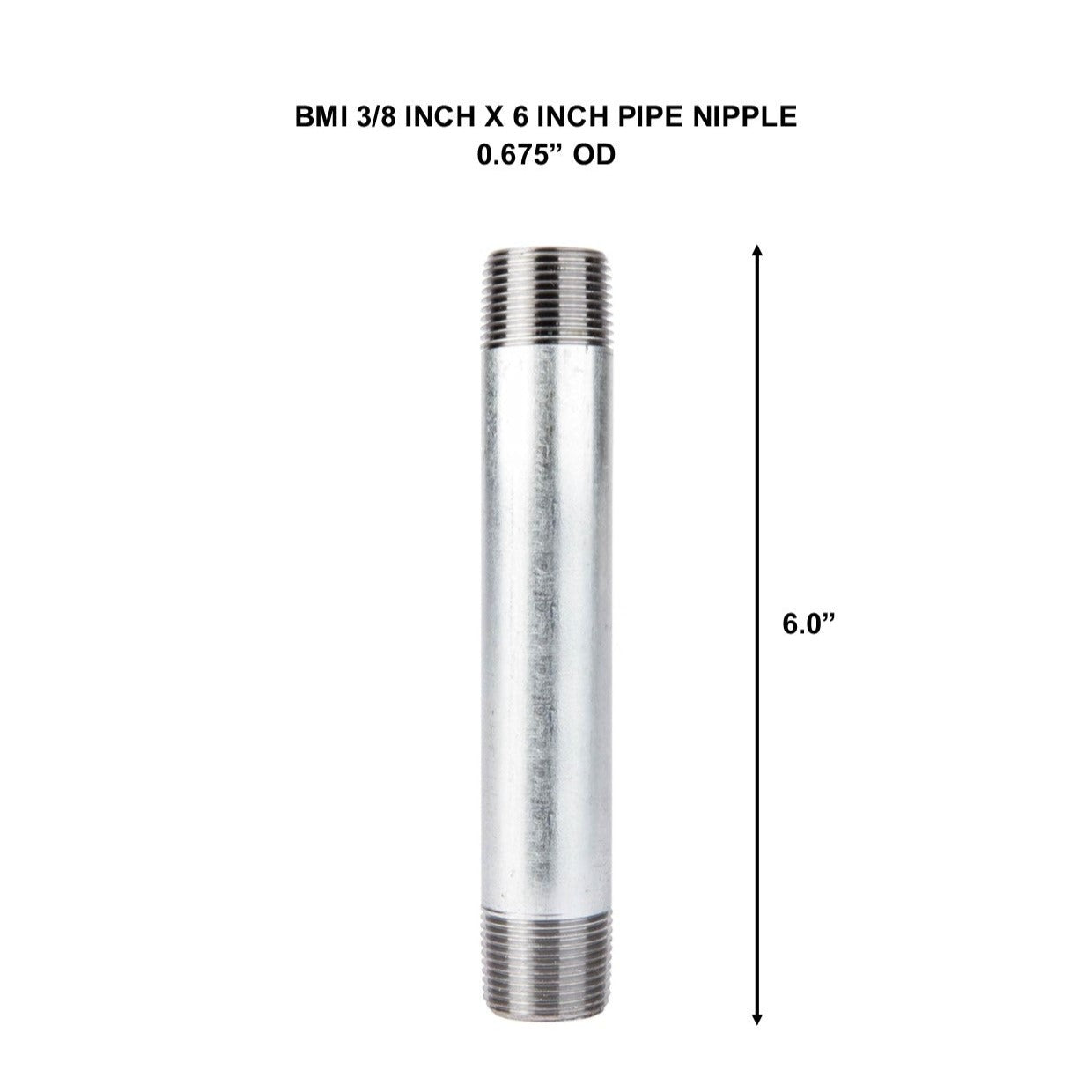 BMI 3/8 Inch x 6 Inch Galvanized Pipe Nipple, 150#, UL/FM