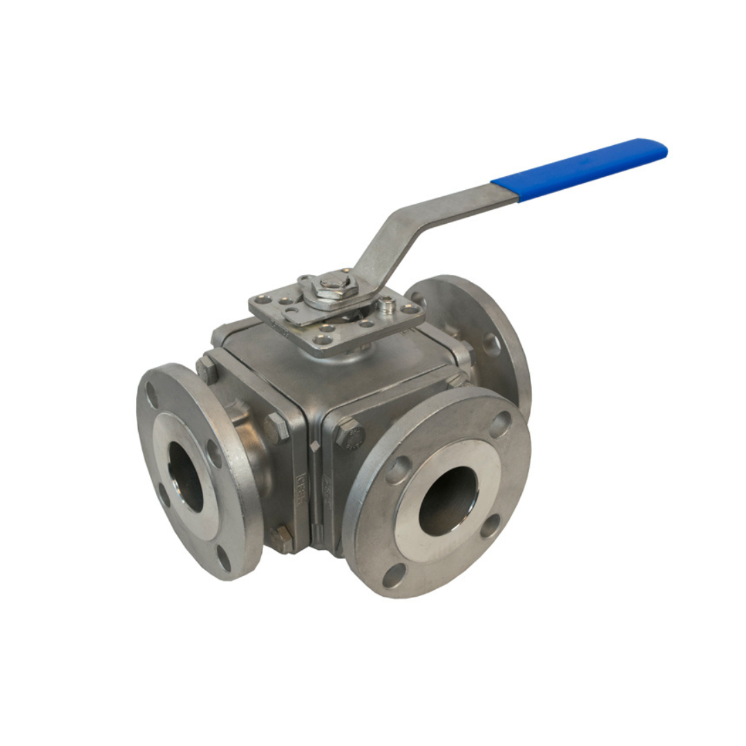 Jomar A766L-212 2-1/2 Inch Stainless Steel Direct Mount Ball Valve, 3-Way, Full Port, L-Port, Flanged Connection, Class 150