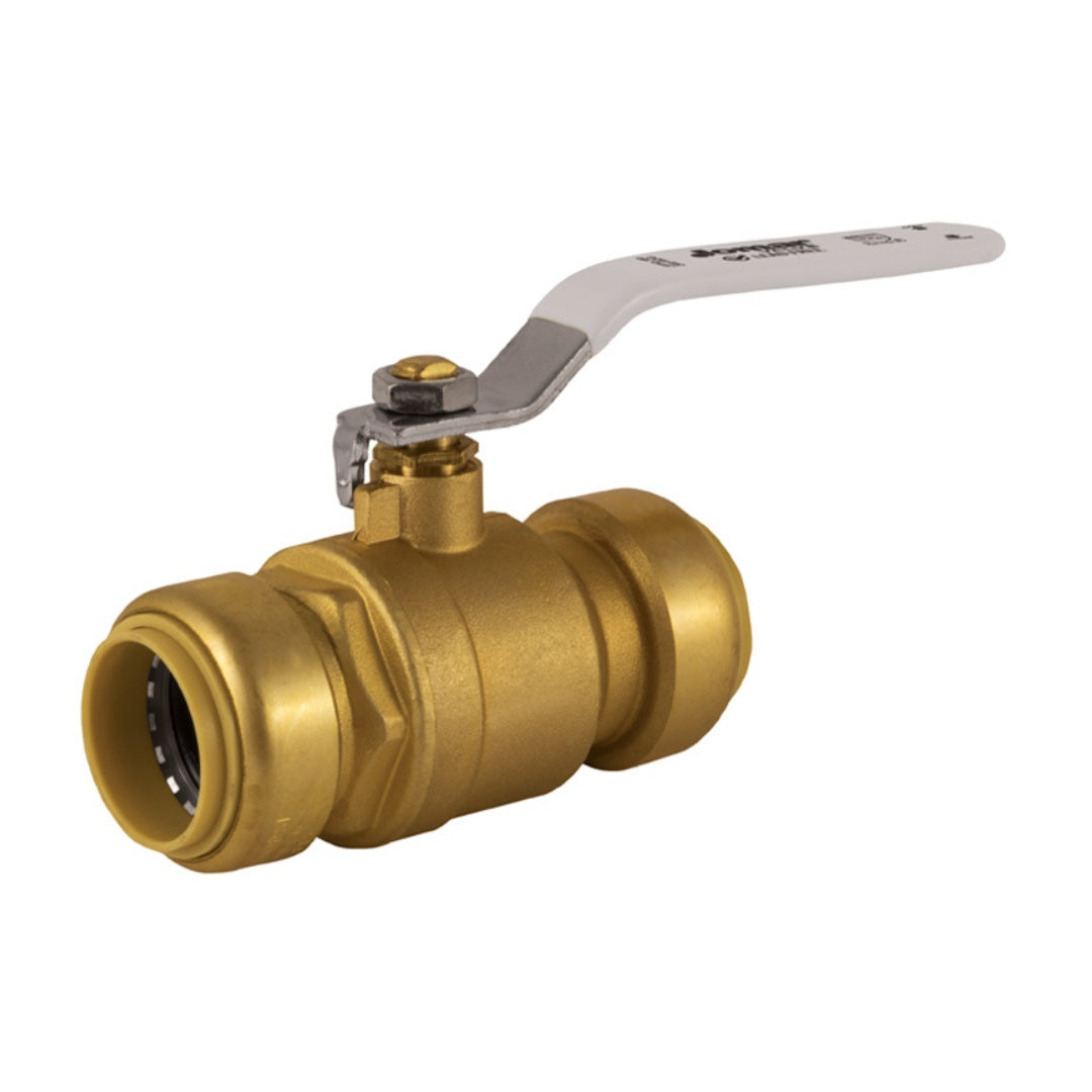 Jomar JFPG-100 Series Full Port Push Fit Connection Lead Free Brass 2-Piece Ball Valve with Lever Handle