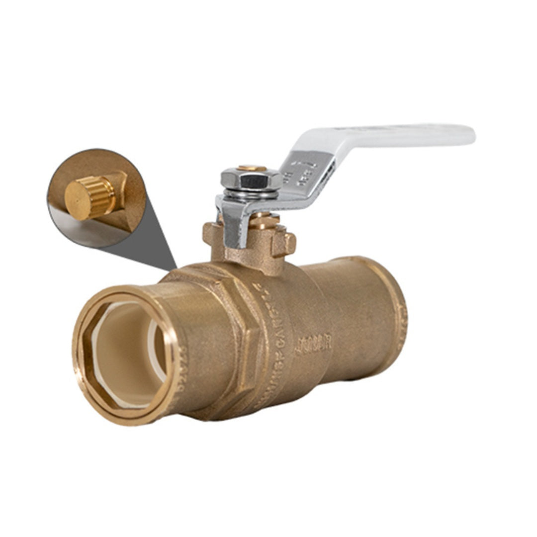 Jomar S-165G Series Lead Free Brass 2 Piece Full Port CPVC Solvent Connection Ball Valve with Drain and Lever Handle