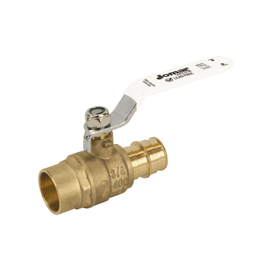 Jomar S-422G Solder x Expansion Pex Connection Lead Free Brass Ball Valve with Stainless Steel Trim, 400 WOG