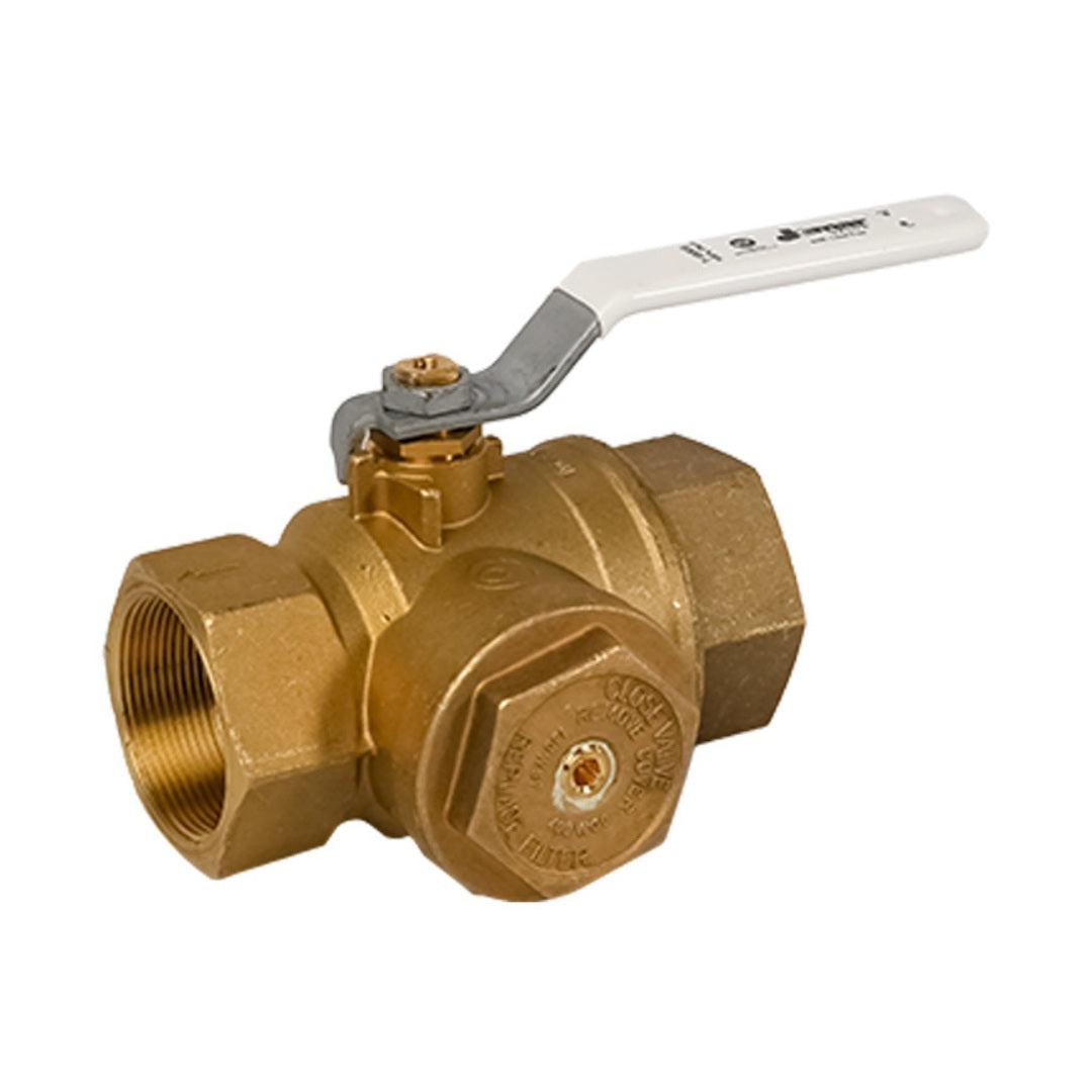 Jomar T-100FBG Full Port Threaded Lead Free Brass 3-Way Ball Valve with Integrated Strainer