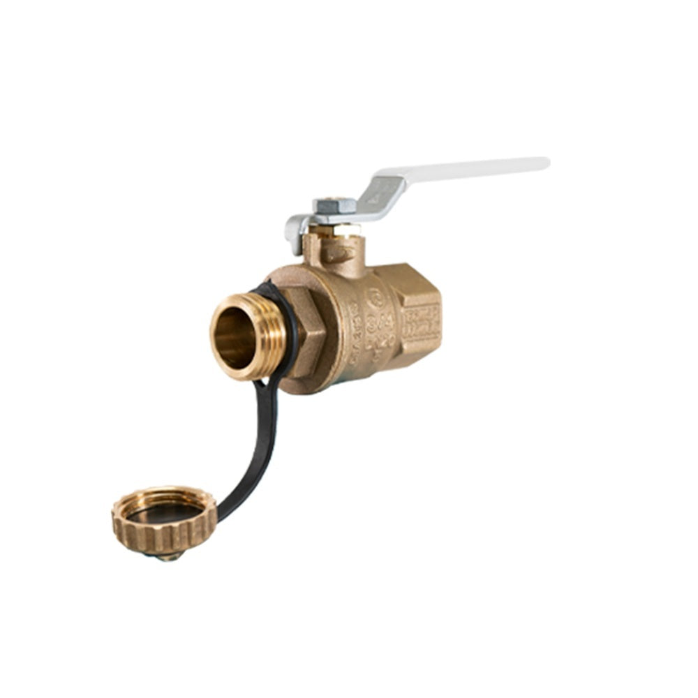 Jomar T-100HCG Threaded x Hose Connection Lead Free Brass 2-Piece Ball Valve with Strapped Cap and Lever Handle
