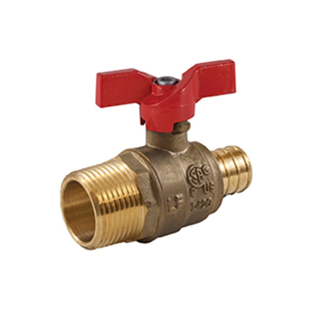Jomar T-412G Threaded MIP x Crimp Pex Connection Lead Free Brass Ball Valves with Stainless Steel Trim and T-Handle