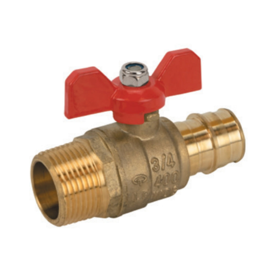 Jomar T-422G-TH Threaded MIP x Expansion Pex Connection Lead Free Brass Ball Valve with T-Handle and Stainless Steel Trim, 400 WOG
