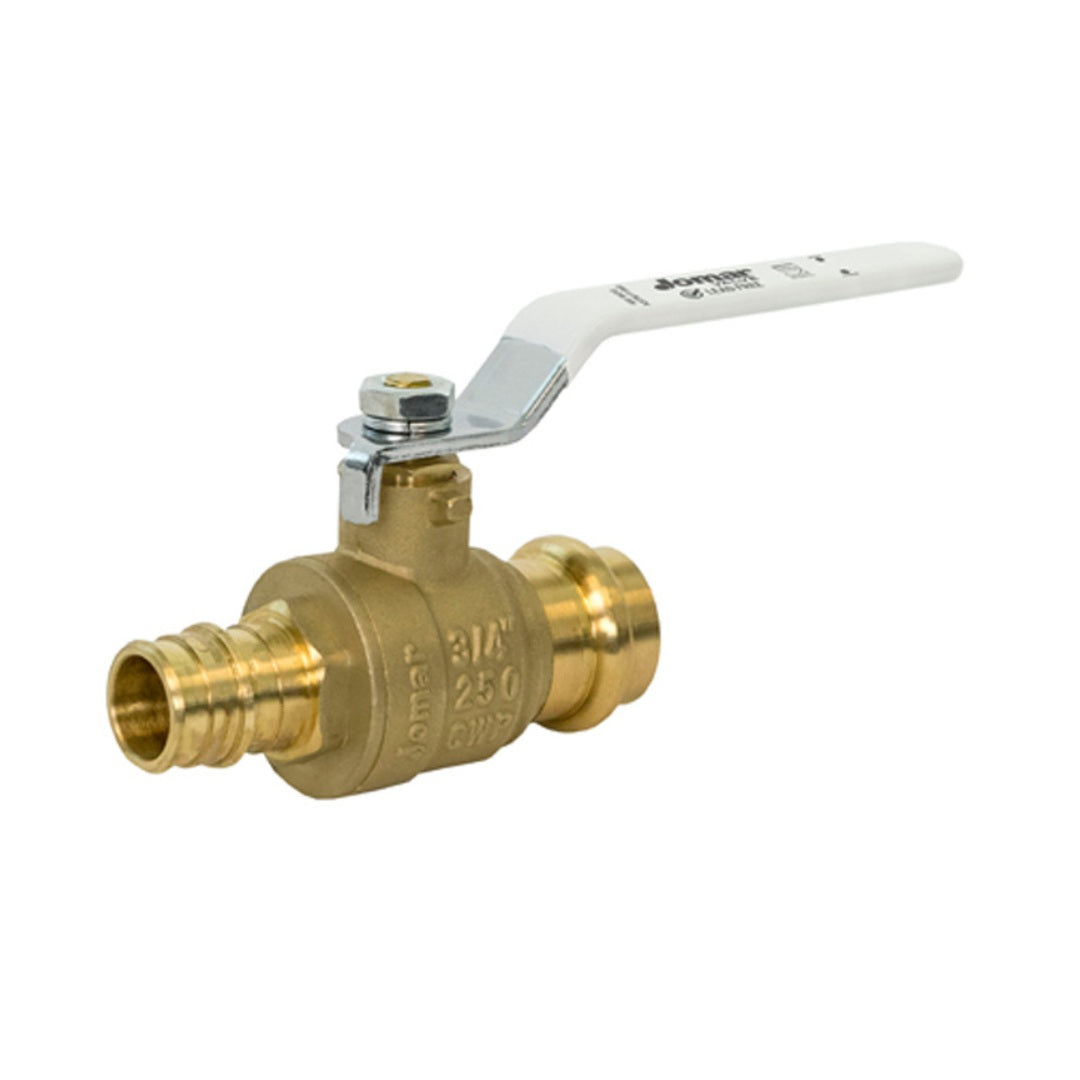 Jomar T-422G Press x Expansion Pex Connection Lead Free Brass 2-Piece Ball Valve with Stainless Steel Ball and Lever Handle