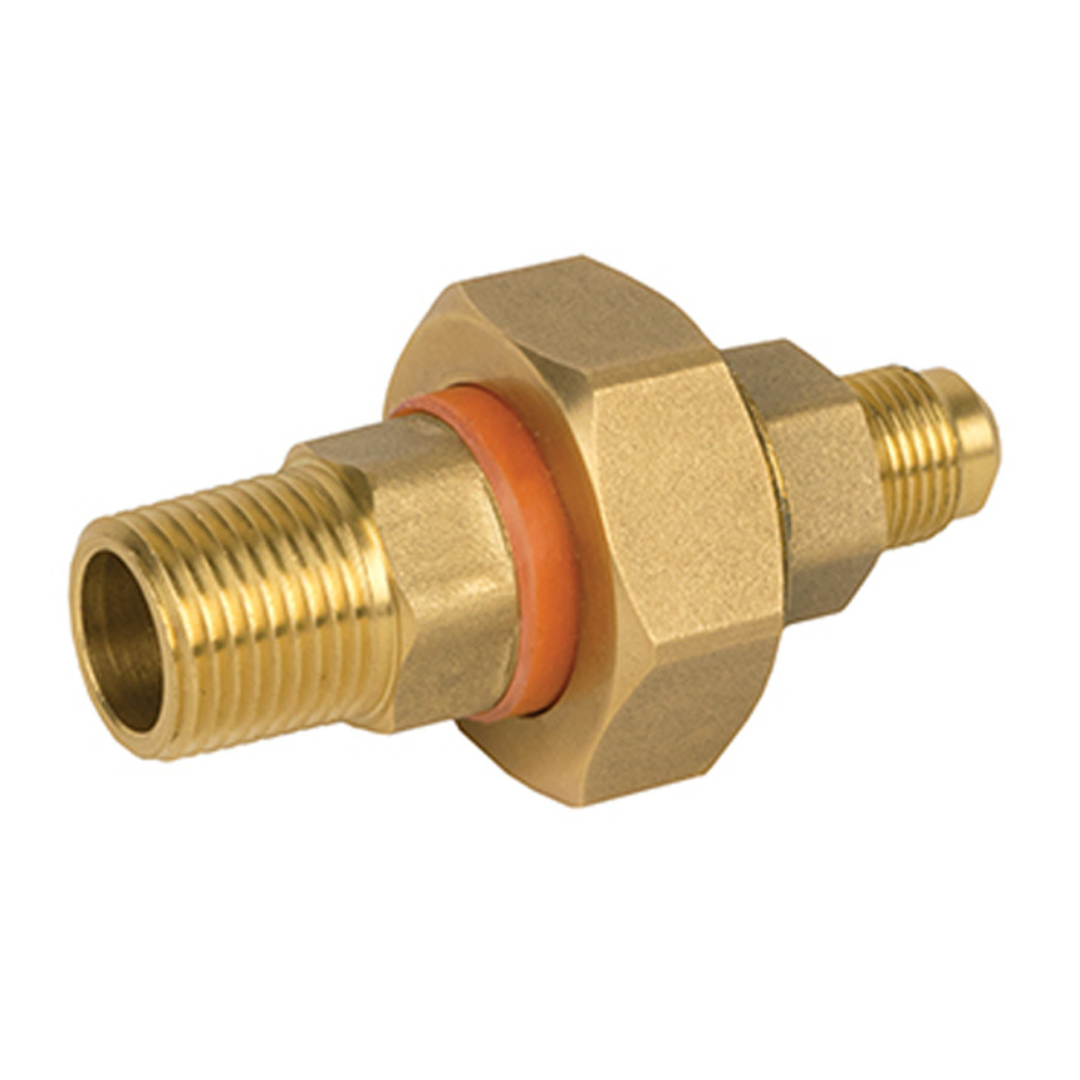 Jomar 703-102 1/2 Inch MIP x 3/8 Inch FL LP Dielectric Union, Brass MIP x Flare, 250 PSI - Carton of 10