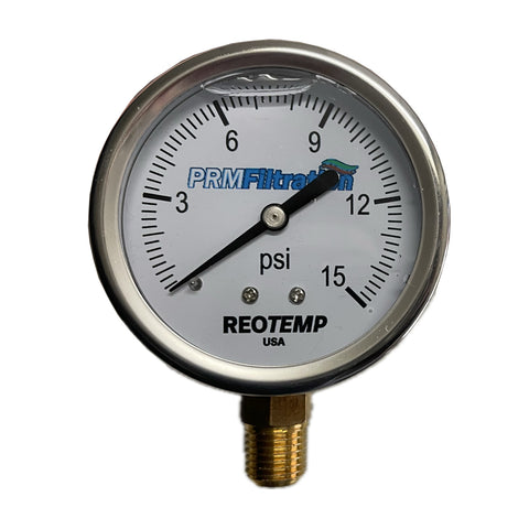 Premium 304 Stainless Steel Pressure Gauge with Brass Internals, 0-15 PSI, 2-1/2 Inch Dial, 1/4 Inch NPT Bottom Mount, Calibration Certificate Option