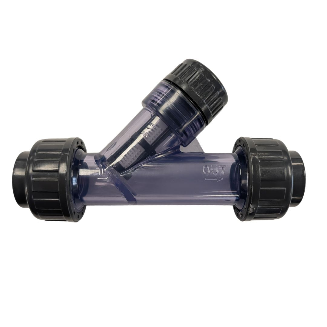 Sch 80 Clear PVC 3/4 Inch True Union Y Strainer with Socket Ends
