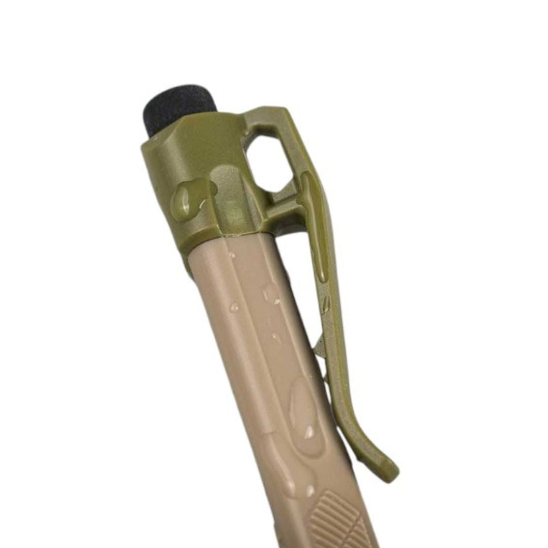 Close up of Rite in the Rain side click pencil pocket clip and eraser