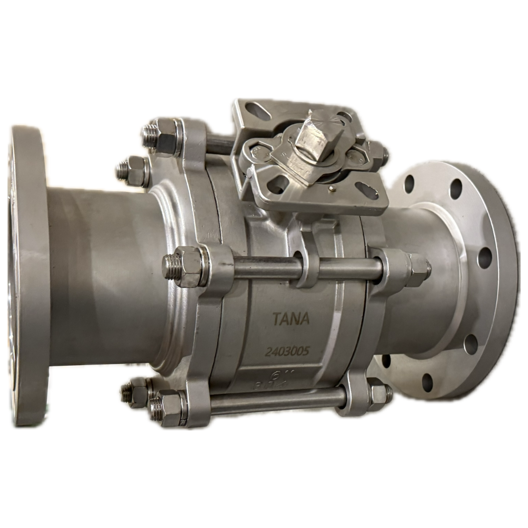 6 Inch Flanged Stainless Steel 3 Piece Full Port Ball Valve, Bare Stem, 150# Flange