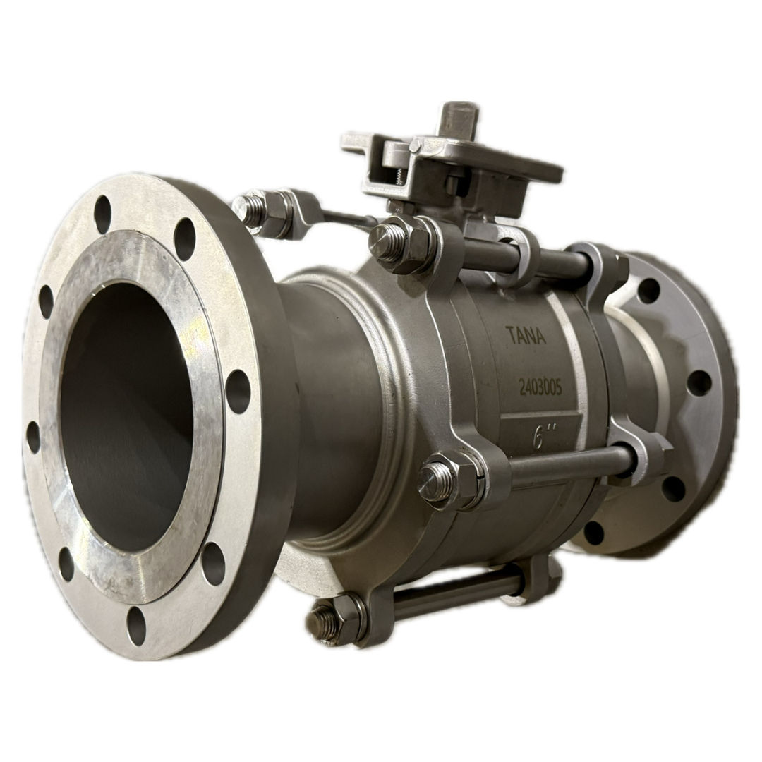 6 Inch Flanged Stainless Steel 3 Piece Full Port Ball Valve, Bare Stem, 150# Flange