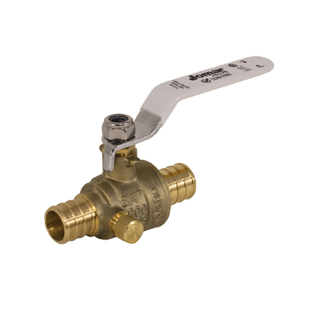 Jomar 103-543PG 1/2 Inch Lead Free Brass Ball Valve, 2 Piece, Standard Port, Crimp Pex Connection, 400 WOG with Drain - Carton of 10