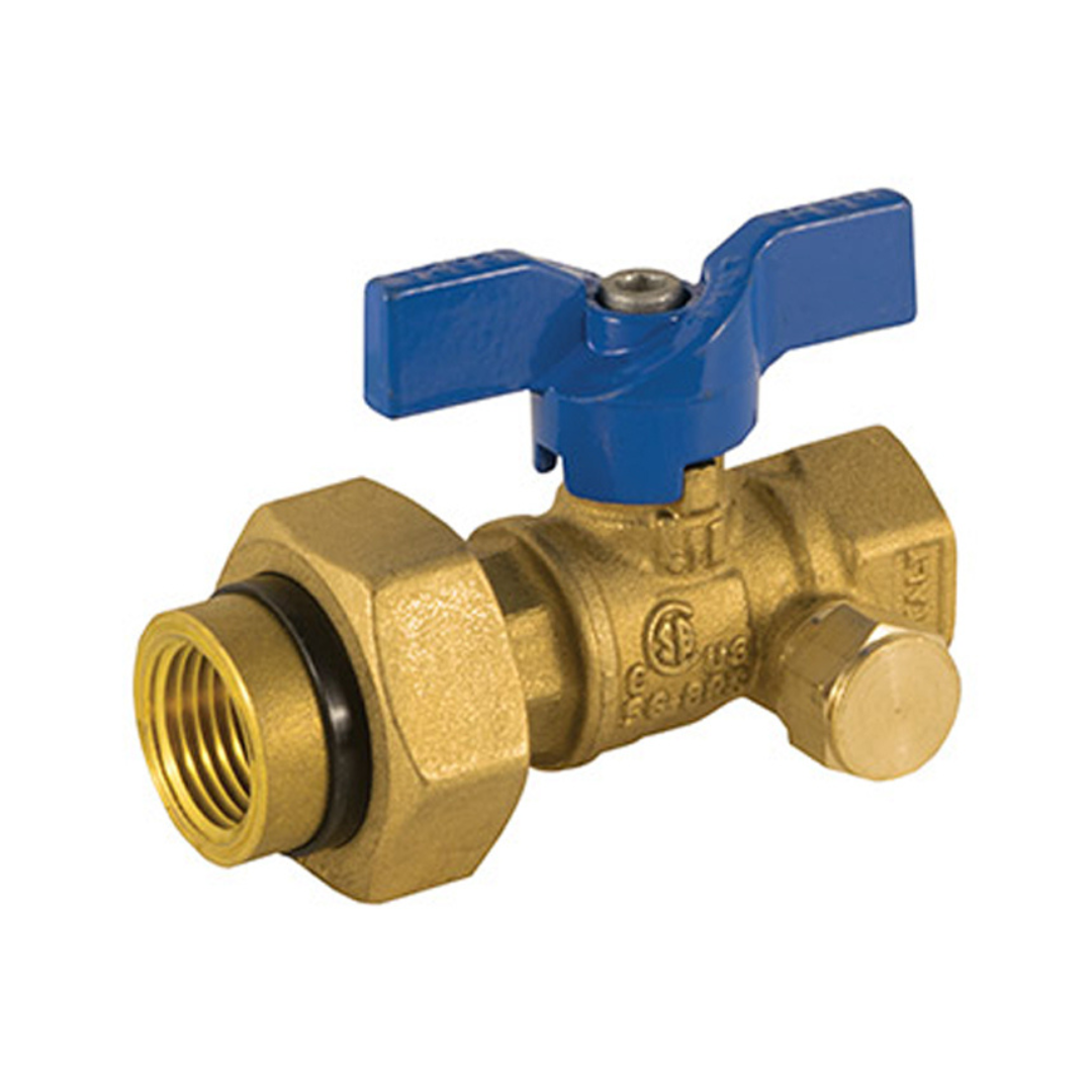 Jomar 102-314DU 3/4 Inch FIP x 3/4 Inch FIP 2 Piece Gas Ball Valve, Dielectric Union End, 600 WOG, with Side Tap - Carton of 6