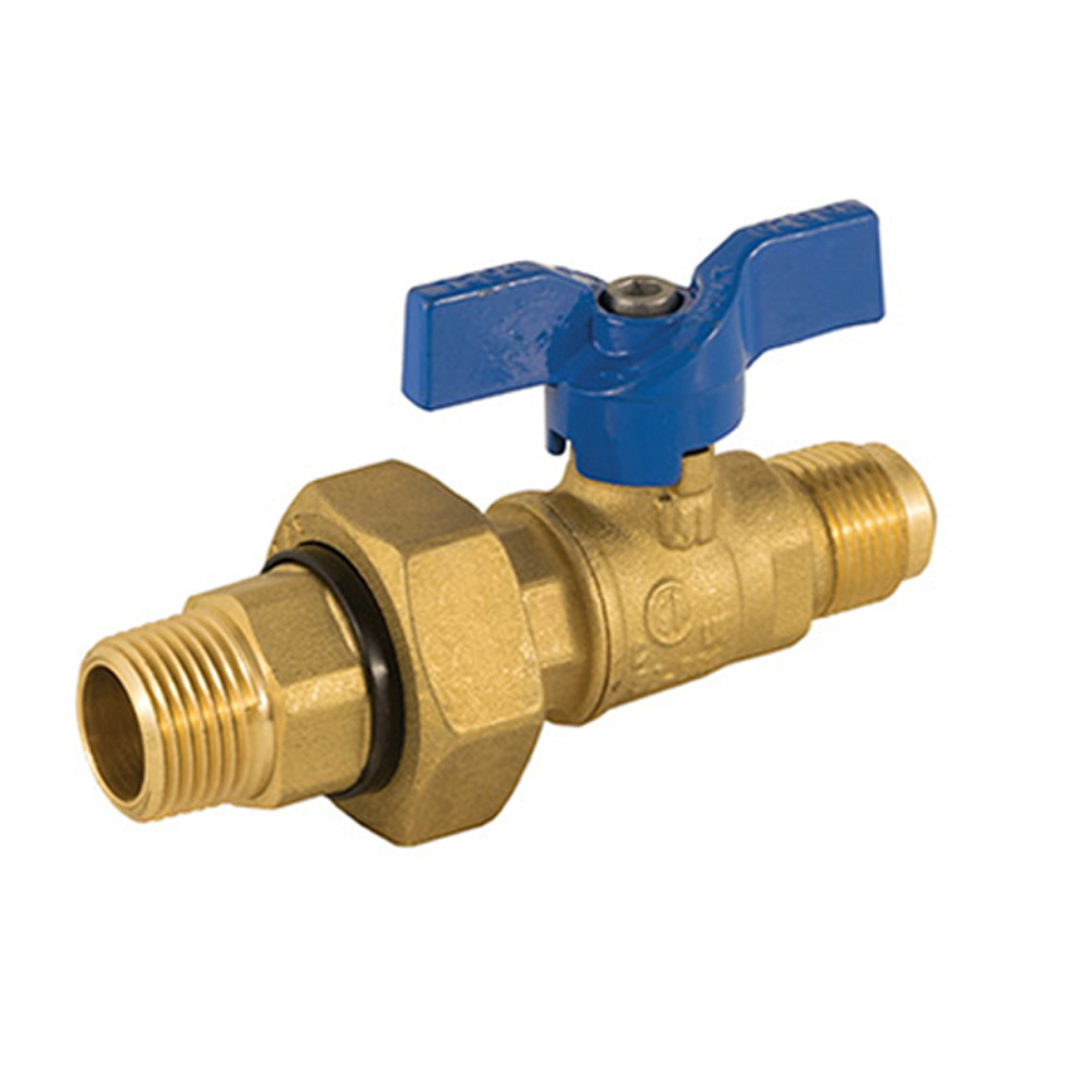 Jomar 101-704DU 3/4 Inch MIP x 5/8 Inch FL 2 Piece Gas Ball Valve, Integrated Dielectric Union End, 600 WOG - Carton of 8