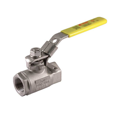 Jomar 100-931 1/4 Inch Stainless Steel Ball Valve 2 Piece, Standard Port, Threaded Connection, 2000 WOG - Carton of 10