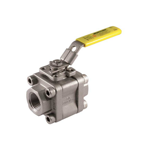 Jomar 601-608 2 Inch Stainless Steel Ball Valve 3 Piece 4 Bolt Enclosed, Standard Port, Threaded Connection, 2000 WOG