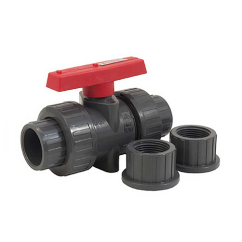 Jomar 210-546 1-1/4 Inch Tru-Union PVC Ball Valve, Schedule 80, Threaded & Solvent Connections, 150 WOG Carton of 24