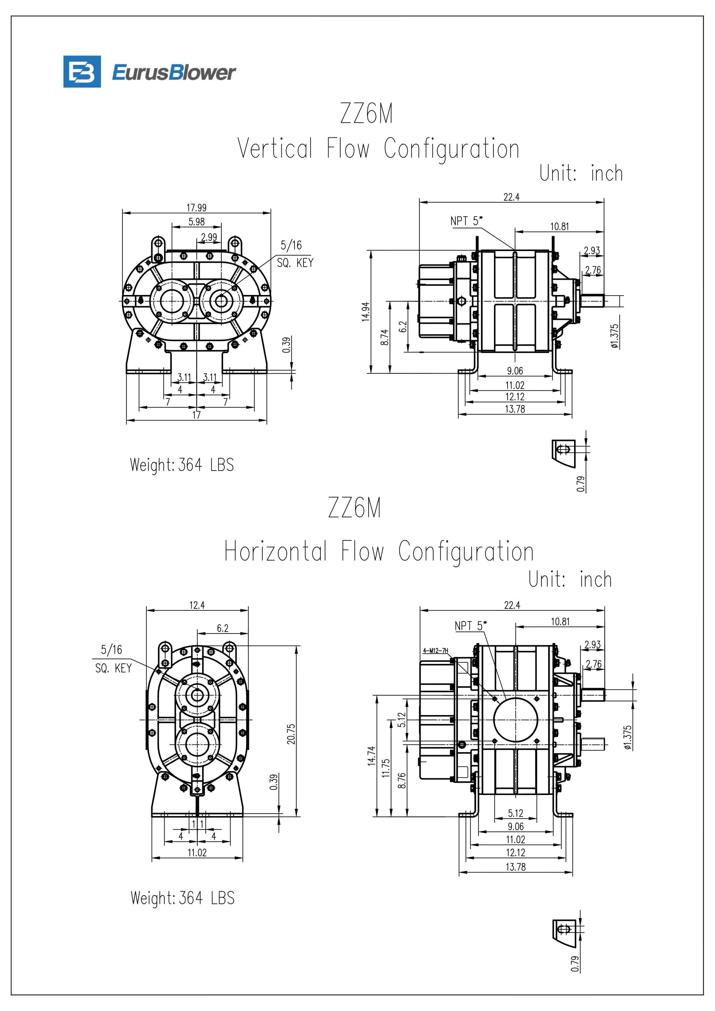 Eurus ZZ6M Positive Displacement Blower | PD Blowers