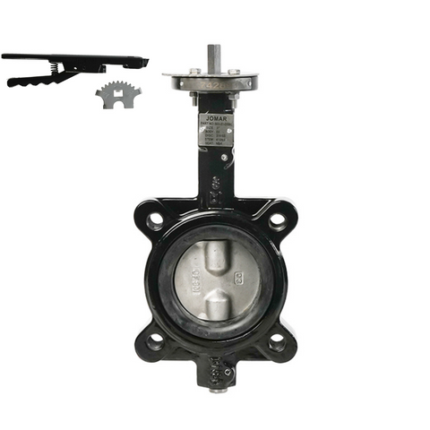 Jomar 600-04DSPL 4 Inch Lug Style Butterfly Valve, Epoxy-Coated Ductile Iron Body, Stainless Steel Disc, PTFE Seat, Lever Handle