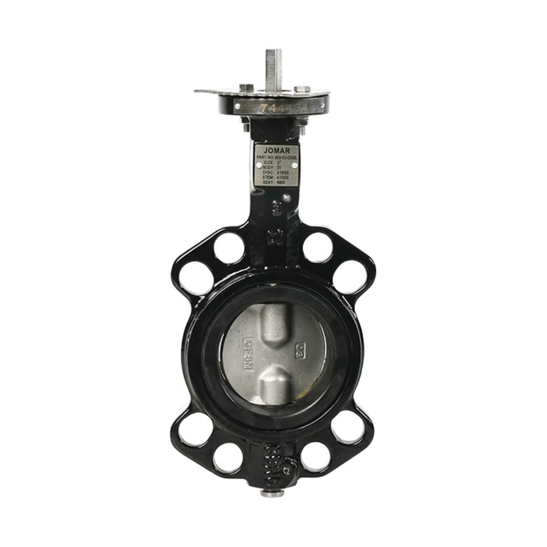 Jomar 900-08DSBB 8 Inch Wafer Style Butterfly Valve, Epoxy-Coated Ductile Iron Body, Stainless Steel Disc, BUNA-N Seat, Bare Stem