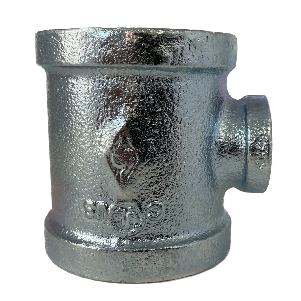 2 in. x 1 in. x 2 in. NPT Reducing Tee, 150# Malleable Iron Galvanized ...