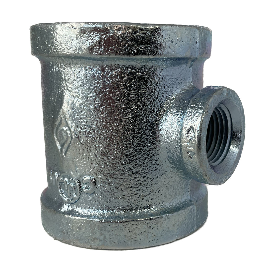 2 in. x 1 in. x 2 in. NPT Reducing Tee, 150# Malleable Iron Galvanized ...