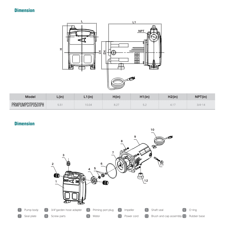 PRM Cast Iron Transfer Pump, 1/2 HP, 115V