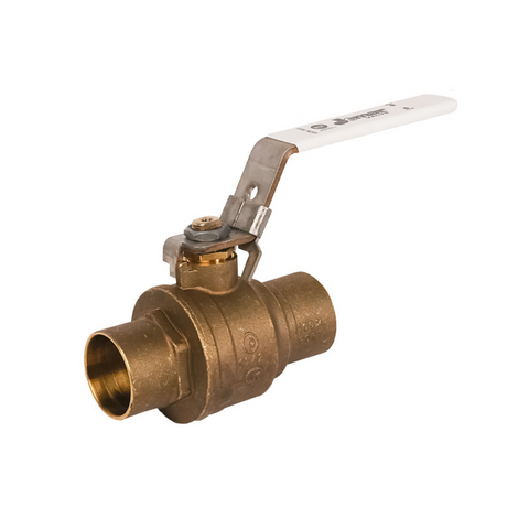 Jomar 100-415G-LH 1 Inch Lead Free Brass Ball Valve, 2 Piece, Full Port, Solder Connection, Latch Lock, 600 WOG - Carton of 6