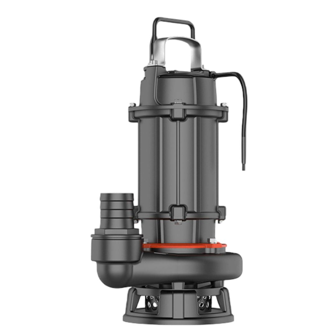 Submersible sewage pump with hose barb connector