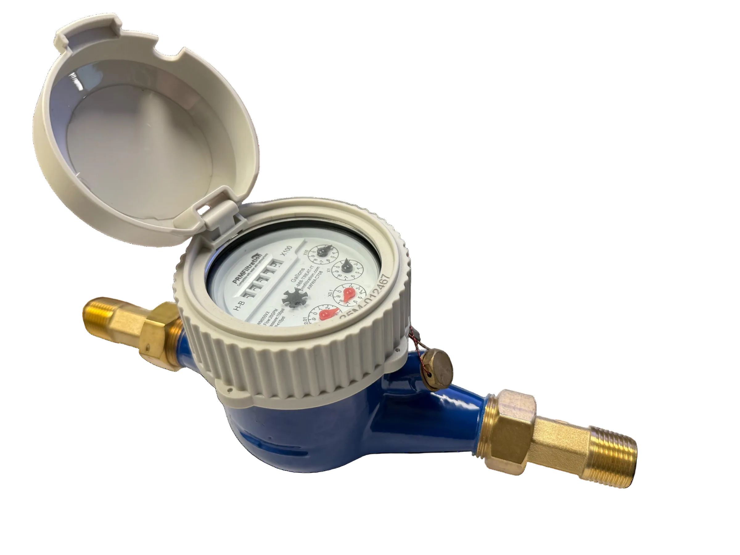PRM 1/2 Inch Multi-Jet Brass Totalizing Water Meter