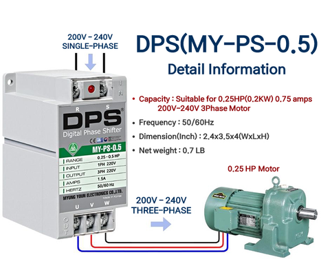 Single to Three Phase Converter for 0.25 HP (0.2kW) 0.75A Motor, UL Listed