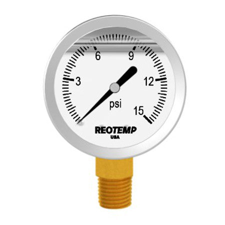 Premium 304 Stainless Steel Pressure Gauge with Brass Internals, 0-15 PSI, 2-1/2 Inch Dial, 1/4 Inch NPT Bottom Mount, Calibration Certificate Option
