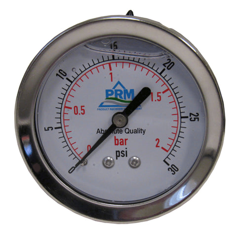 PRM 304 Stainless Steel Pressure Gauge with Stainless Steel Internals, 0-30 PSI, 2-1/2 Inch Dial, 1/4 Inch NPT Back Mount