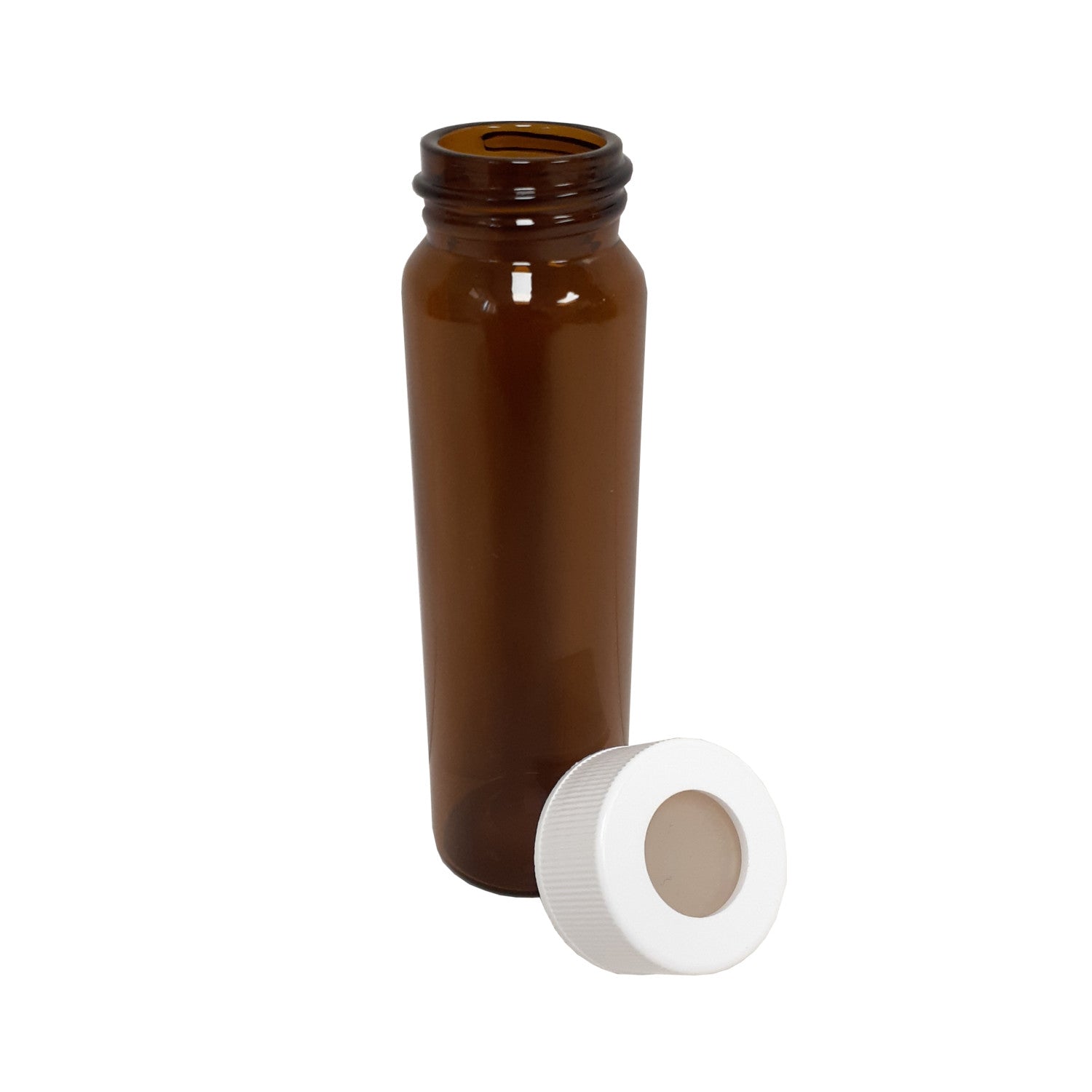 40mL Amber VOA Vial Assembled w/24-414 Open Top (2pc) Teflon/Silicone Septa Cap (72/cs) Greenwood Products 03A-40TS721