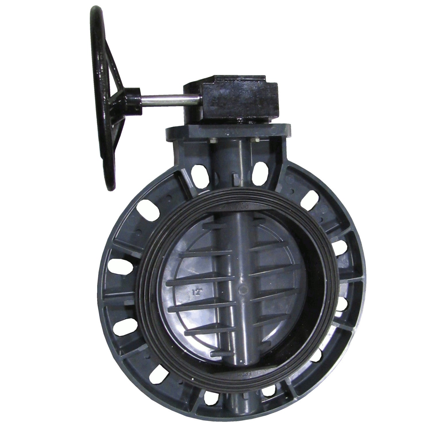 12 Schedule 80 PVC Butterfly Valve, Gear Operated