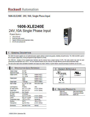 Allen-Bradley 1606-XLE240E Electrical Power Supply, 240 Watt, 24VDC, Max. Output 10A