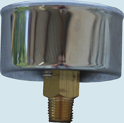 PRM Vacuum Gauge 0 to -160"WC / 0 to -12inHg, 2.5 Inch Chrome Case, Brass Internals 1/4 Inch NPT Back Mount, Dry Gauge