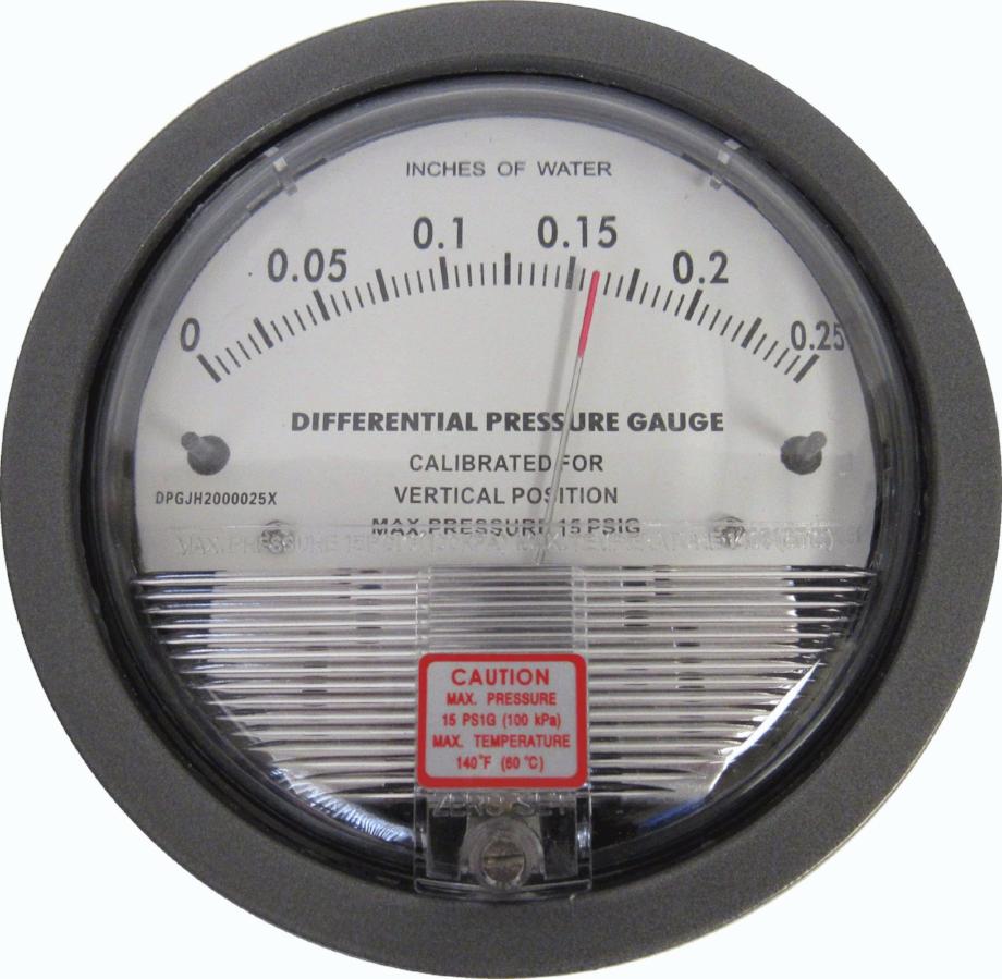 Differential Pressure Gauge, 0-0.25 Inches of Water