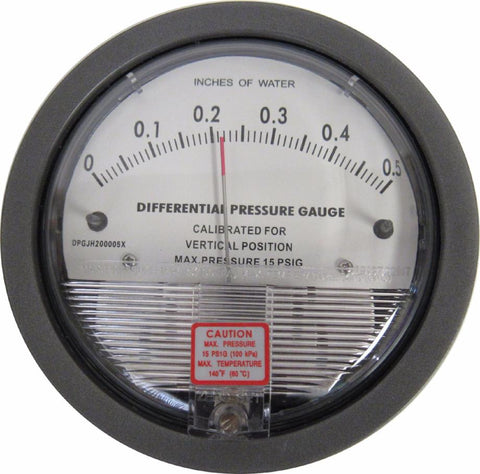 Differential Pressure Gauge, 0-0.5 Inches of Water