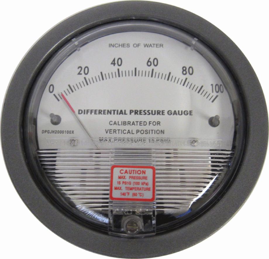 Differential Pressure Gauge, 0-100 Inches of Water
