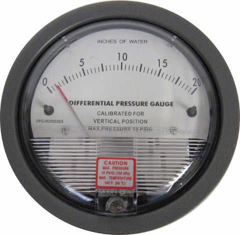 Differential Pressure Gauge, 0-20 Inches of Water