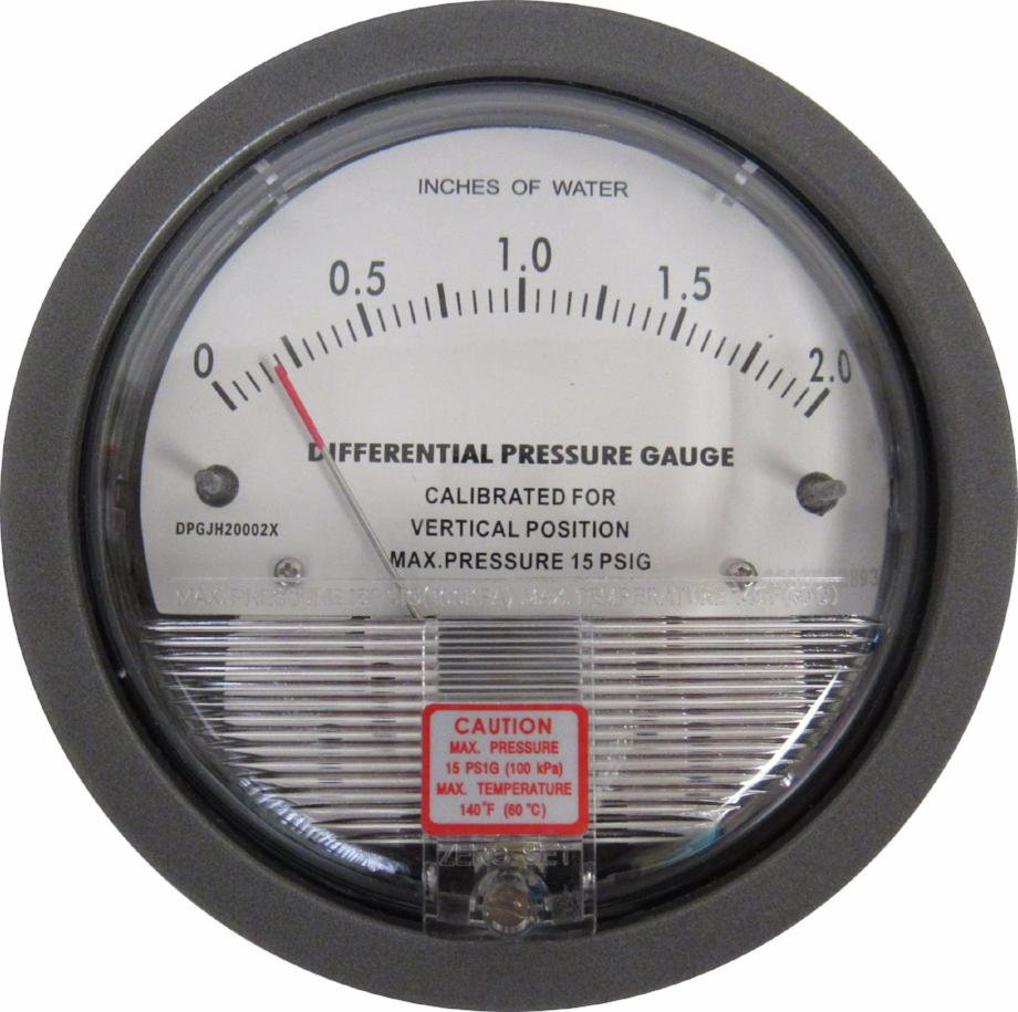 Differential Pressure Gauge, 0-2 Inches of Water
