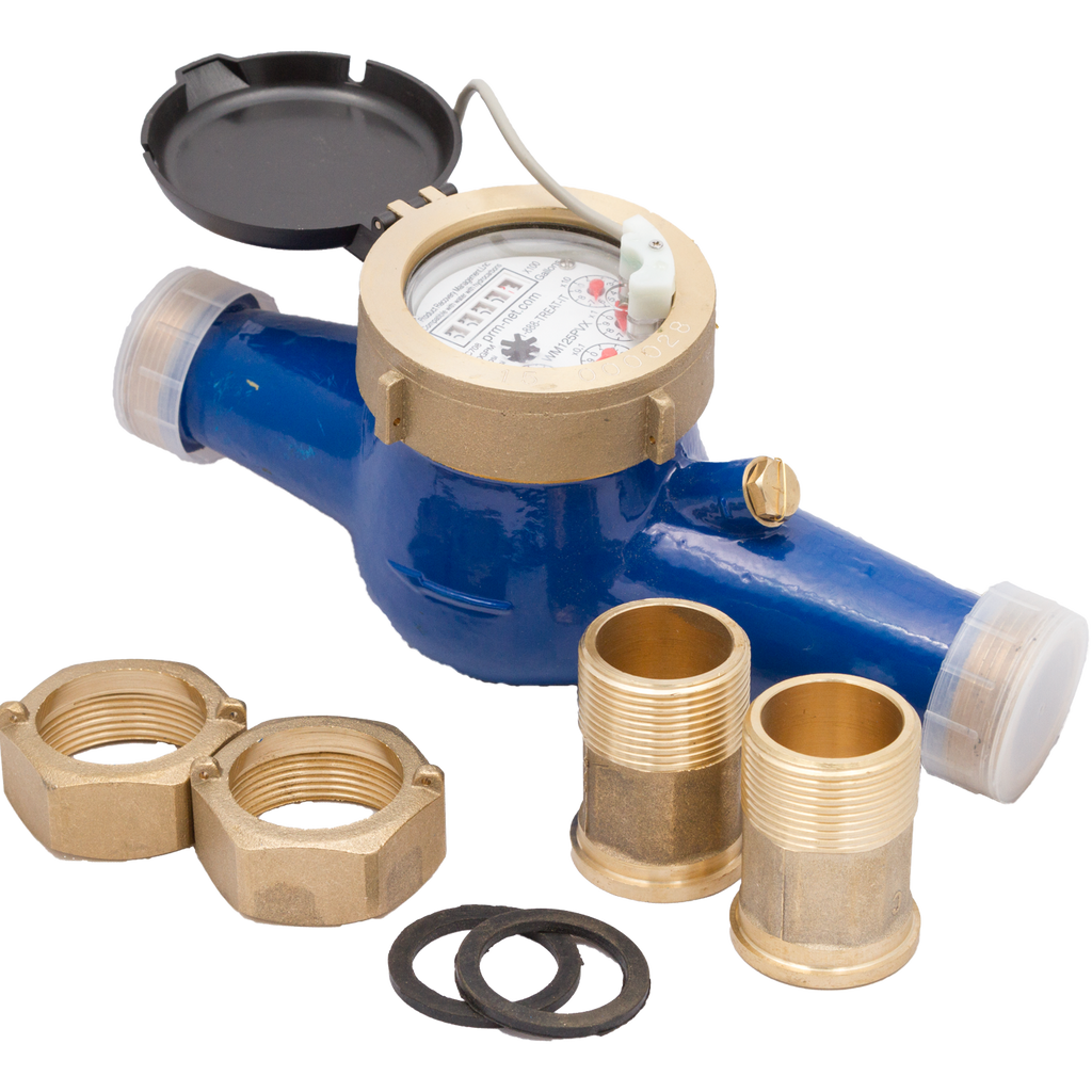 PRM 2" Multi-Jet Brass Totalizing Water Meter with Pulse Output with Parts